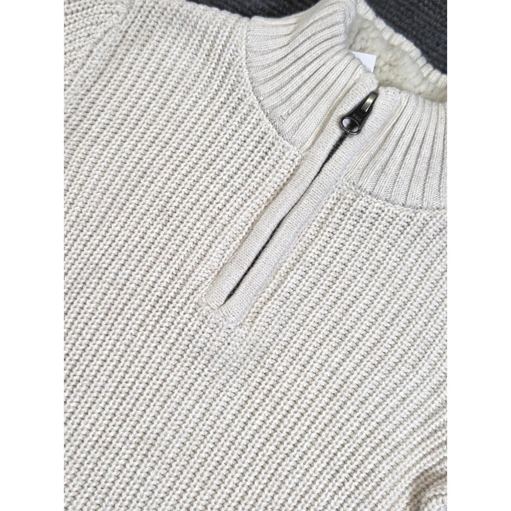 The Children's Place Quarter Zip Sweater Boys 2T Vanilla Ribbed Sherpa Lined NEW